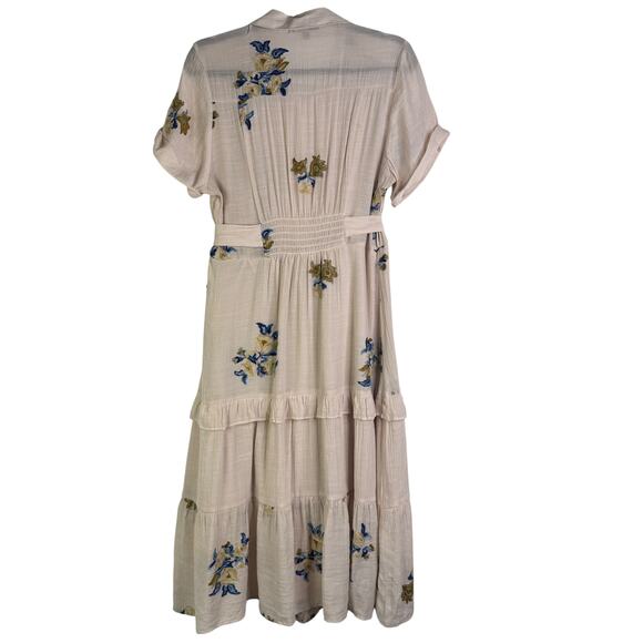 Figueroa & Flower Embroidered Tiered Midi Dress Flowy Floral Ruffle Large Tan L - Picture 7 of 15
